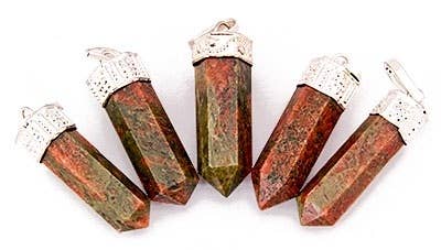 5 Pieces Unakite Pencil Point Pendant Set - 1.5"L