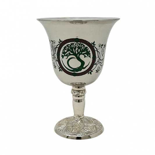 Stainless Steel Chalice with Tree of Life Design 4.75"H 6 oz