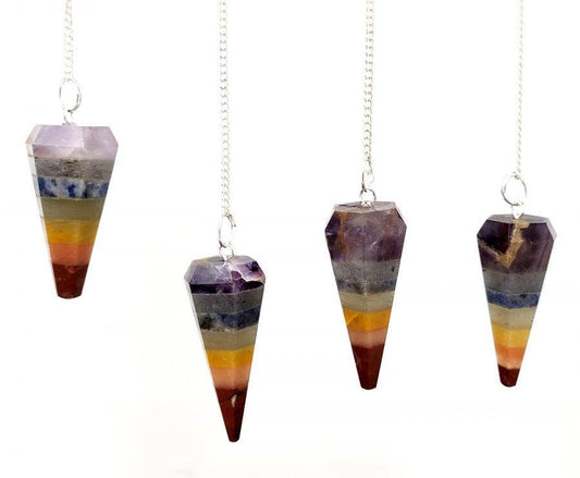 Seven Chakra Bonded Pendulum 1.75"L with Chain(4PACK)