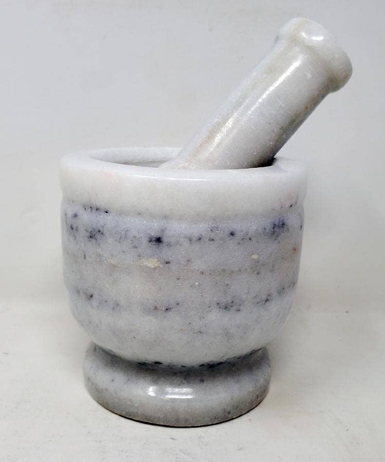 4" White Marble Mortar & Pestle 3,75H