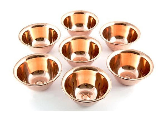 7 Pieces Tibetan Copper Offering Bowls Set - 3.25"D