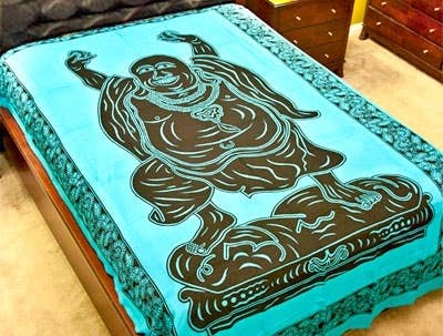 Laughing Buddha Tapestry (Turquoise) - 72" x 108"