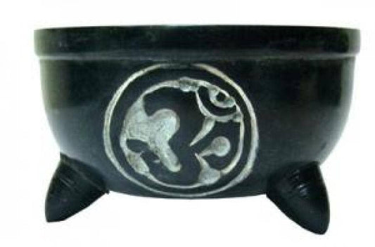 Om Carved Charcoal Burner or Smudge Pot S/S 4"Dx2.25"H