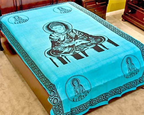 Lord Buddha Tapestry (Turquoise) - 72" x 108"