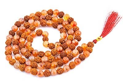 Red Carnelian & Rudraksha Prayer Mala - 8mm