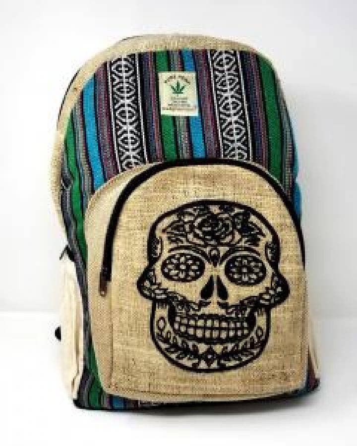 HEMP SKULL ROSE Design Backpack 18"H 12"W, THC FREE Quality