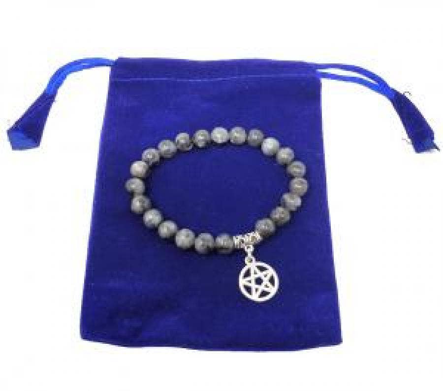 Larvikite Gem Stone Bracelet with Pentagram Charm w/ Velvet