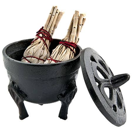 Cast Iron Cauldron with Lid - 5"H, 4"D