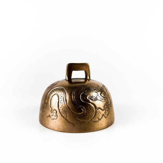 Dragon Carved Bronze Tibetan Bell - 3"H, 3.5"D