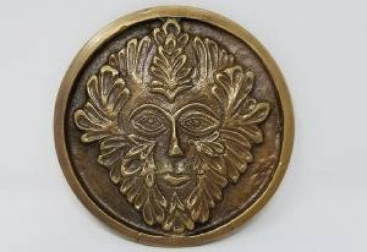 Solid Brass GREEN MAN Altar Tile Honey Gold Finish 3.5"