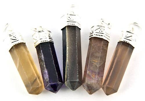 5 Pieces Multi Fluorite Pencil Point Pendant Set - 1.5"L