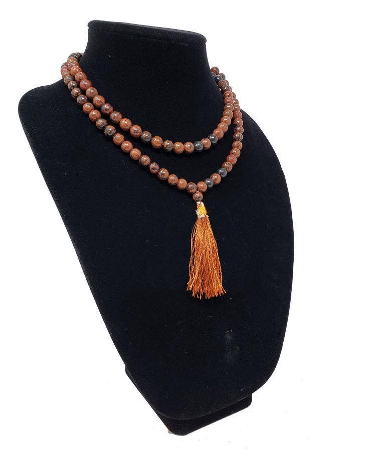 Mahagony Obsidian Gemstone Necklace/Prayer Mala (108 beads)