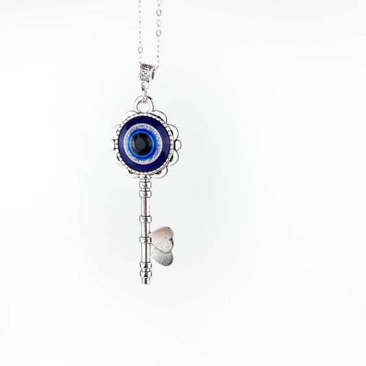 Lucky Key w/ Evil Eye Pendant Necklace with chain 12"L, 0.90