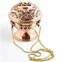 Triple Moon Tibetan Copper Hanging Censer Burner - 5.5'H, 4