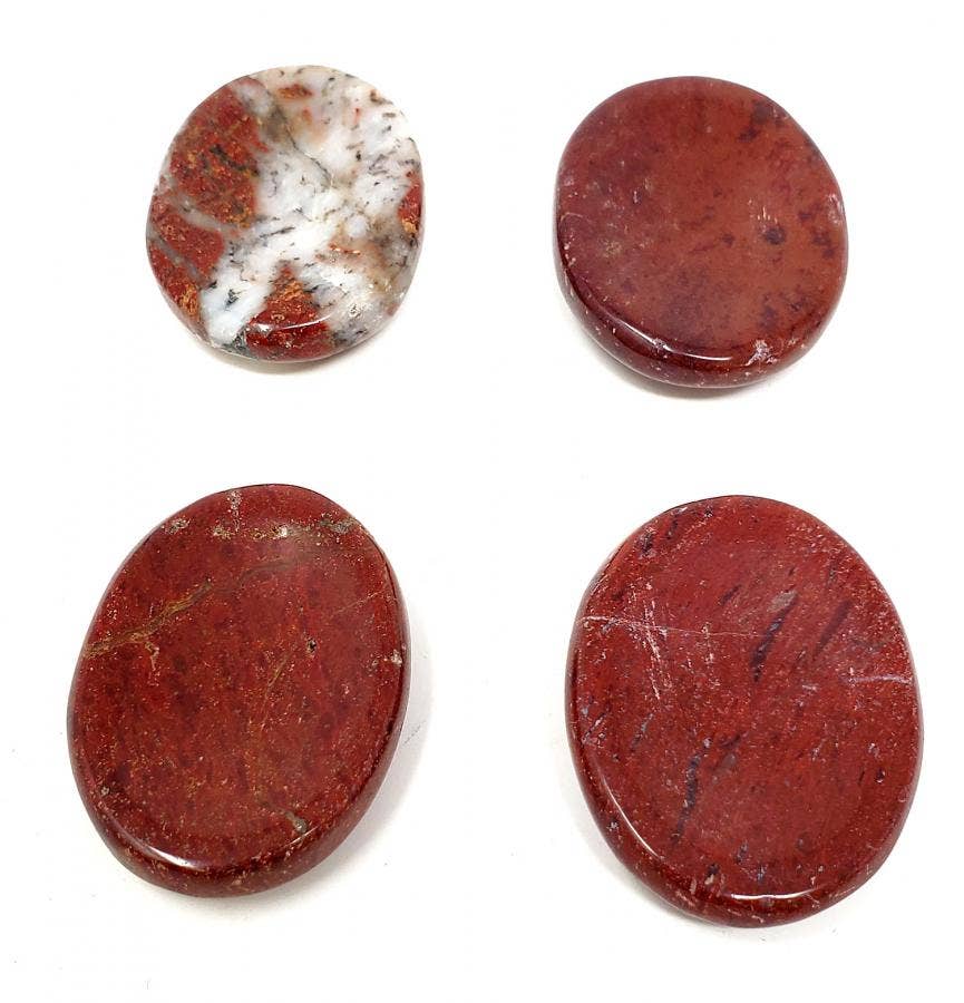 Worry Gemstone - Red Jasper Oval Stones (4 Pack) 1-1.5"L