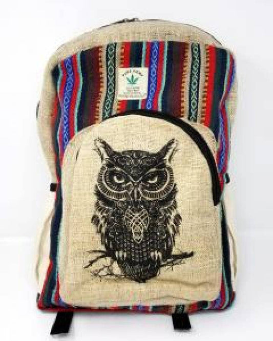 HEMP OWL Design Backpack 18"H 12"W, THC FREE Quality Backpac