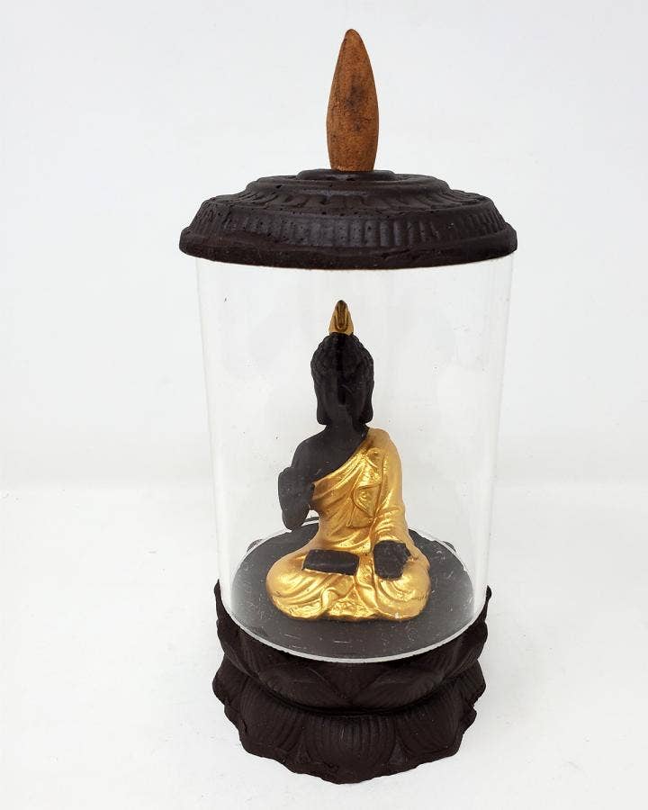 Buddha in Acrylic Jar Polyresin BACK FLOW Incense Cone